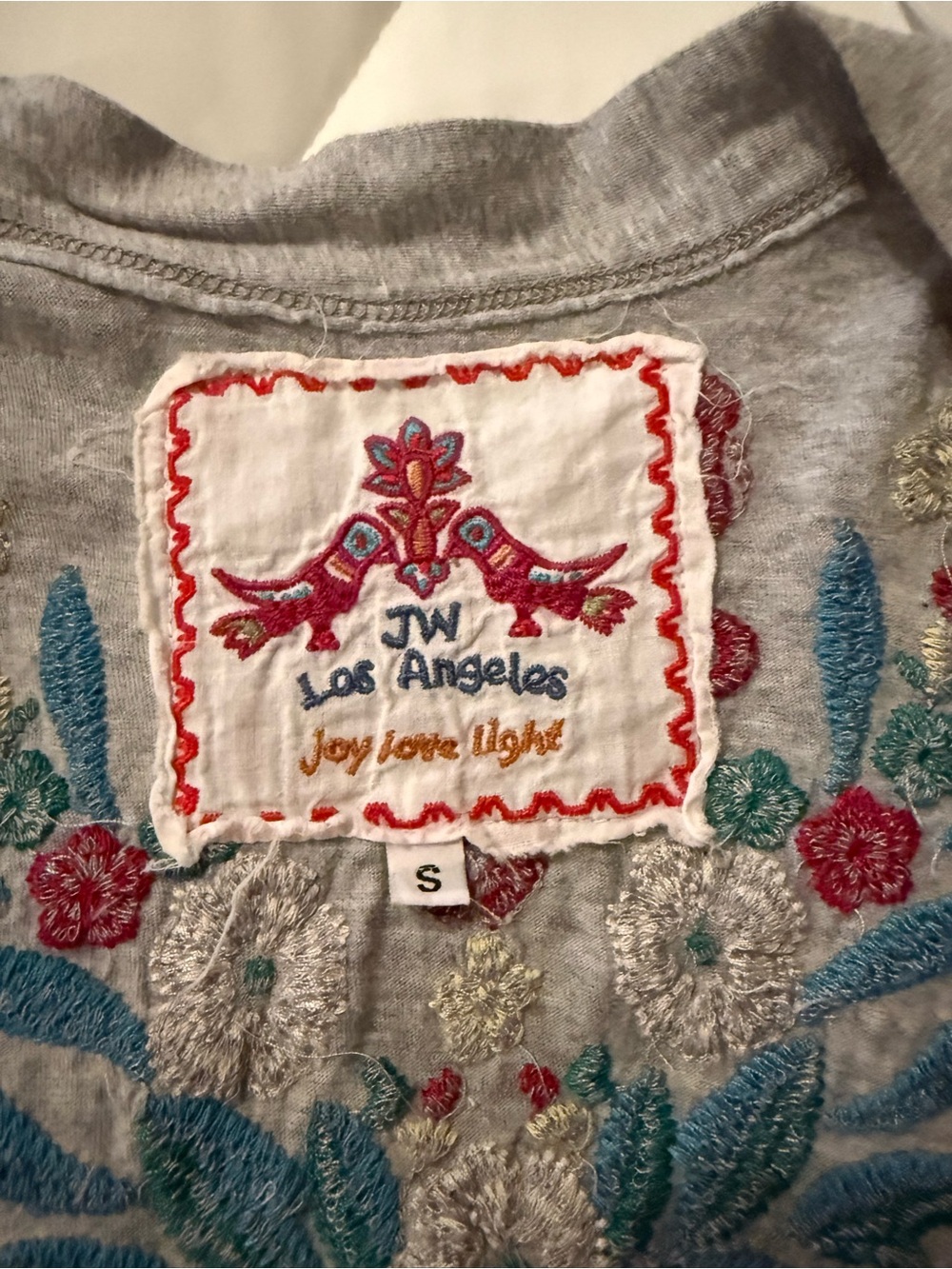 Johnny Was Gray Embroidered Jacket with Teal, Red and Cream Accents